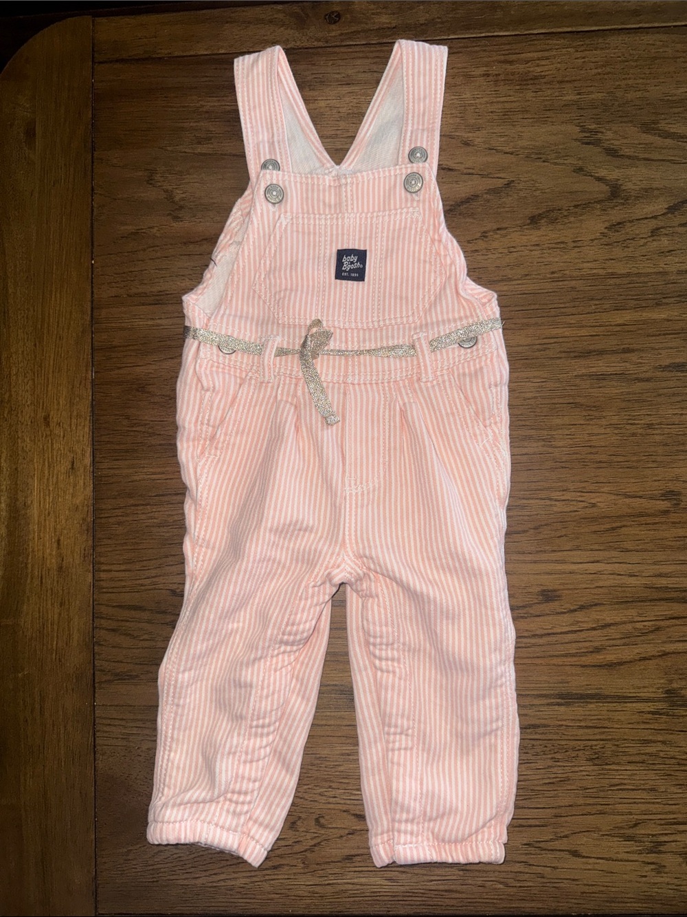 Carter's Light Pink Striped Corduroy Overalls with Tied Belt baby b’gosh